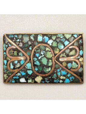 Turquoise Chips Brass Brooch Pin Safety Clasp Made in India